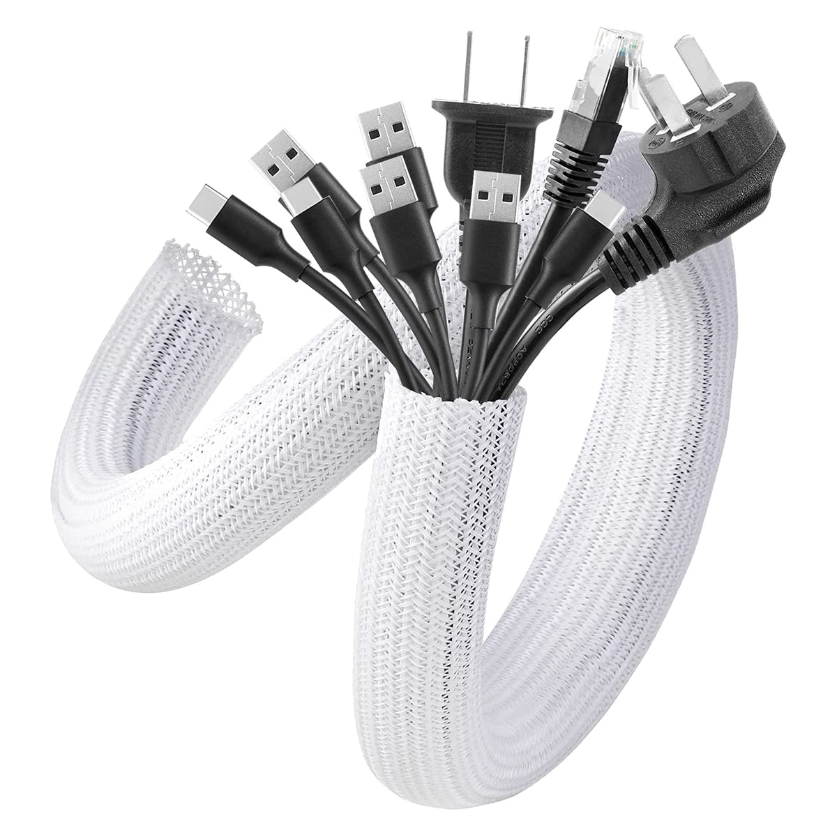 AGPTEK Cable Sleeve 6.6ft with cuttable design wraps multiple cables neatly for home use