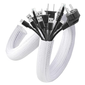 AGPTEK cable sleeve cover 5ft on desk keeps cables neatly organized and hidden.
