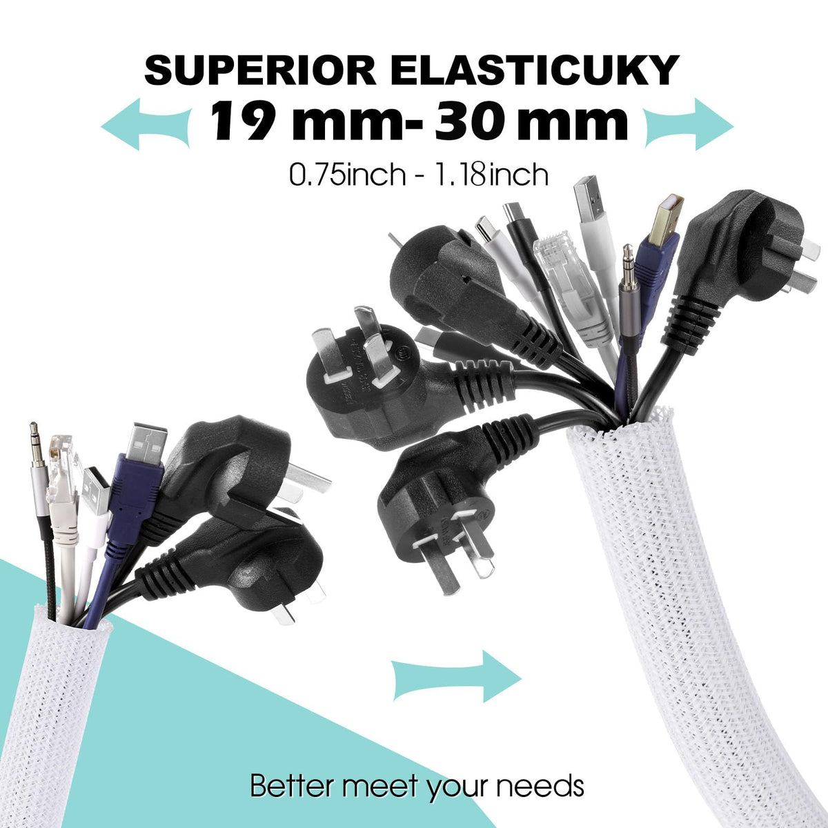 AGPTEK cable sleeve cover easily cut to fit corners for cleaner wiring.