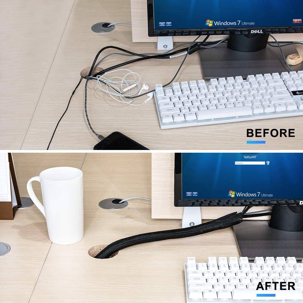 AGPTEK desk cable management hides wires behind monitors