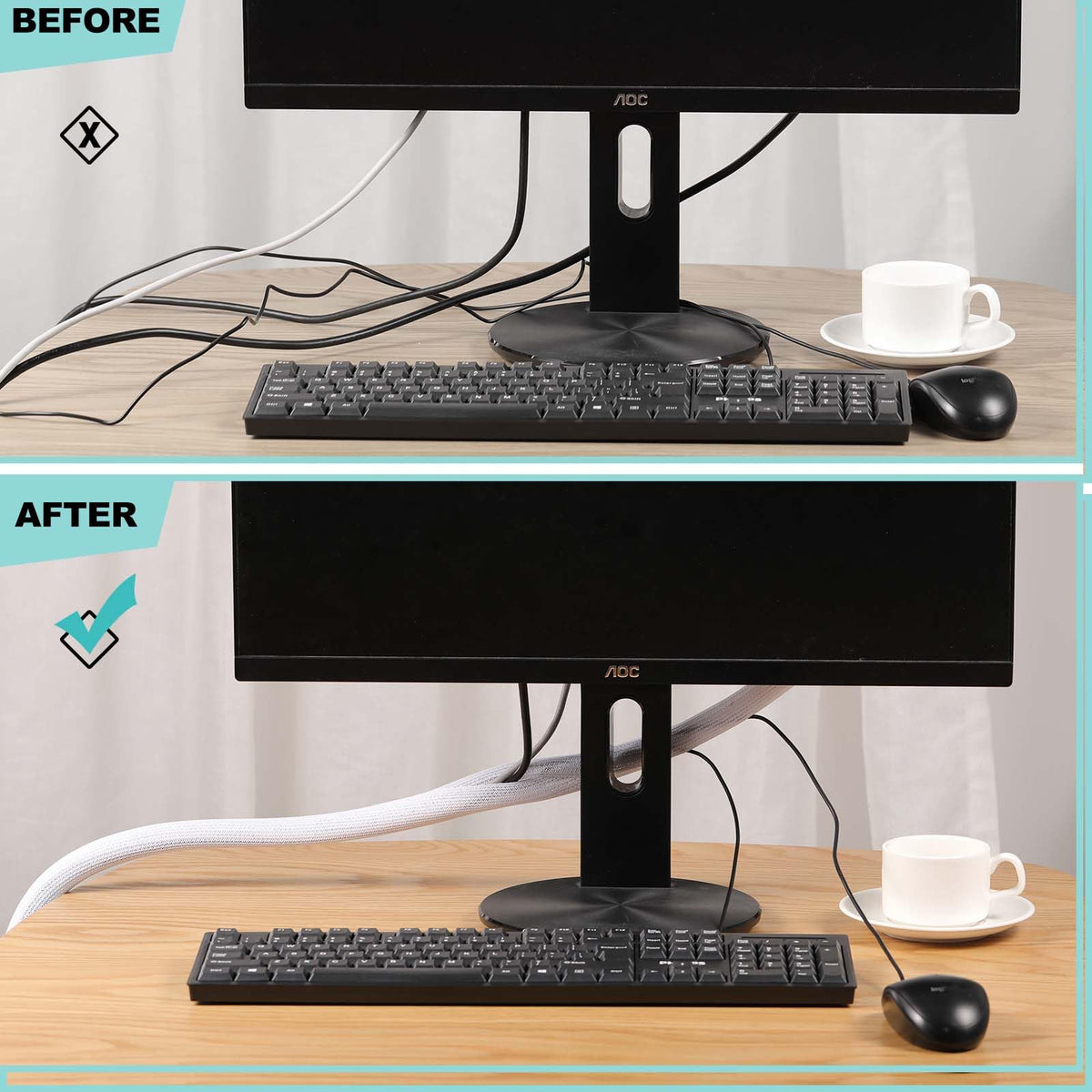 AGPTEK cable sleeve easily cut to fit corners and bundles.
