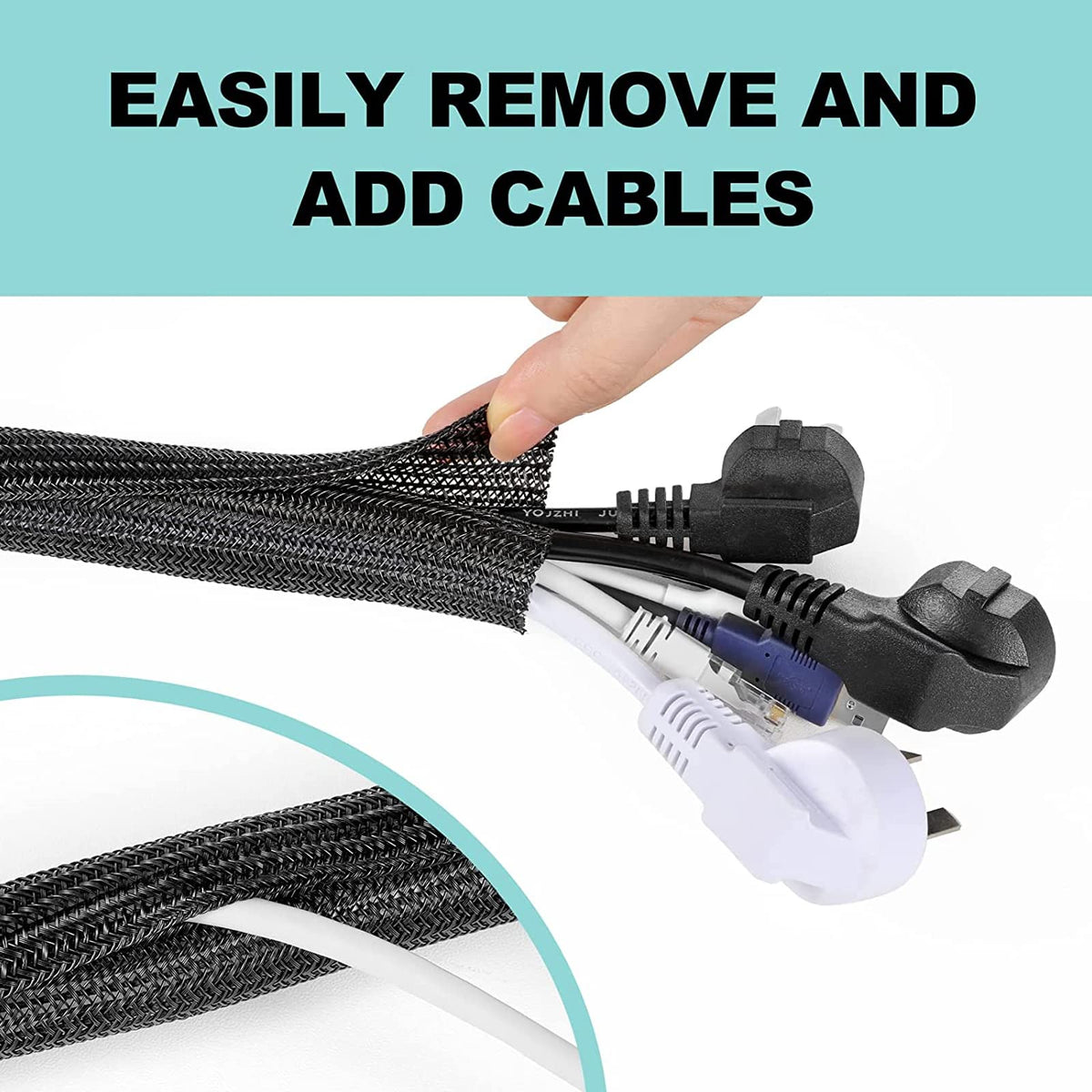 AGPTEK pet-proof cable sleeve protects wires from chewing by pets.