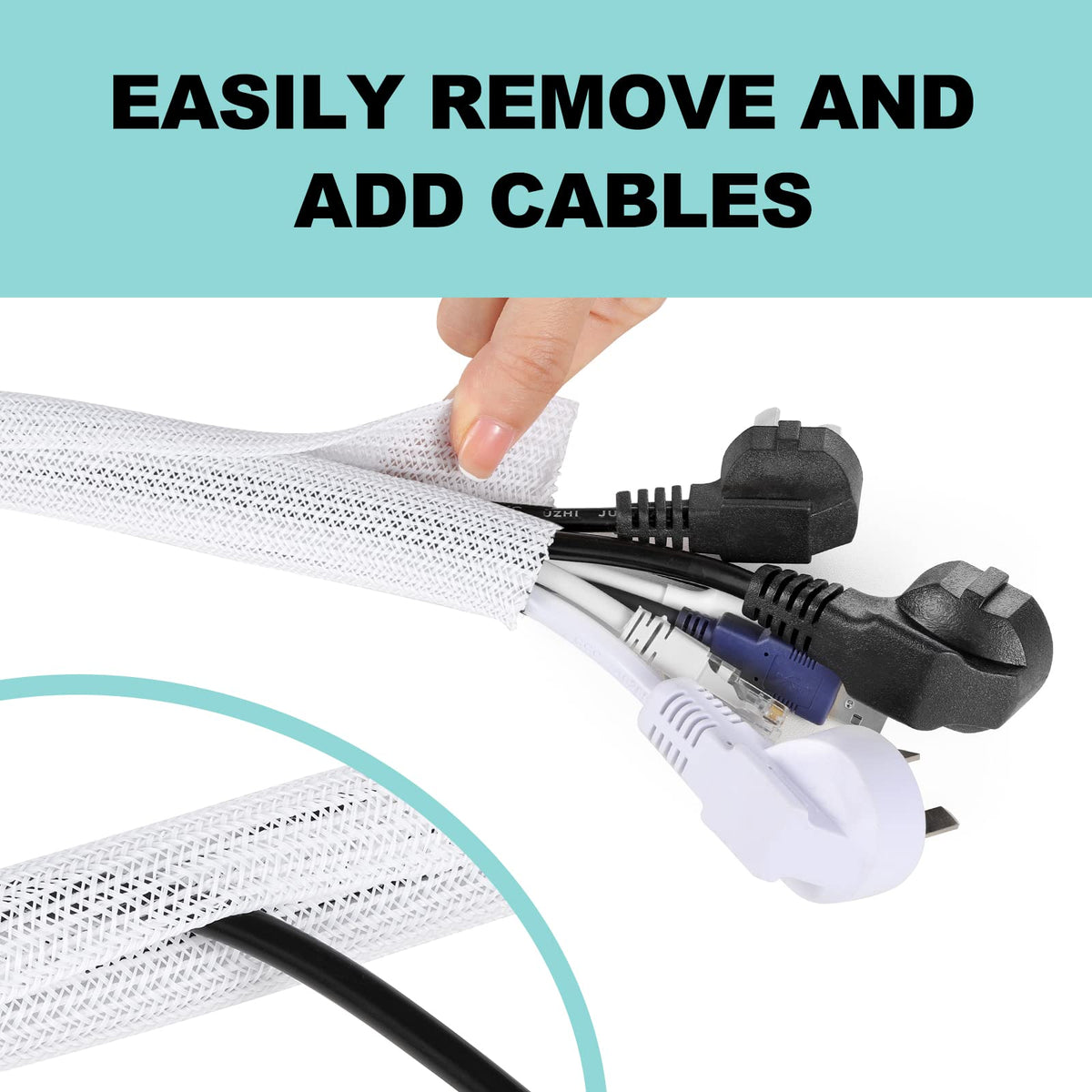 AGPTEK Cable Sleeve 25ft pet-safe material prevents chewing and protects cords.