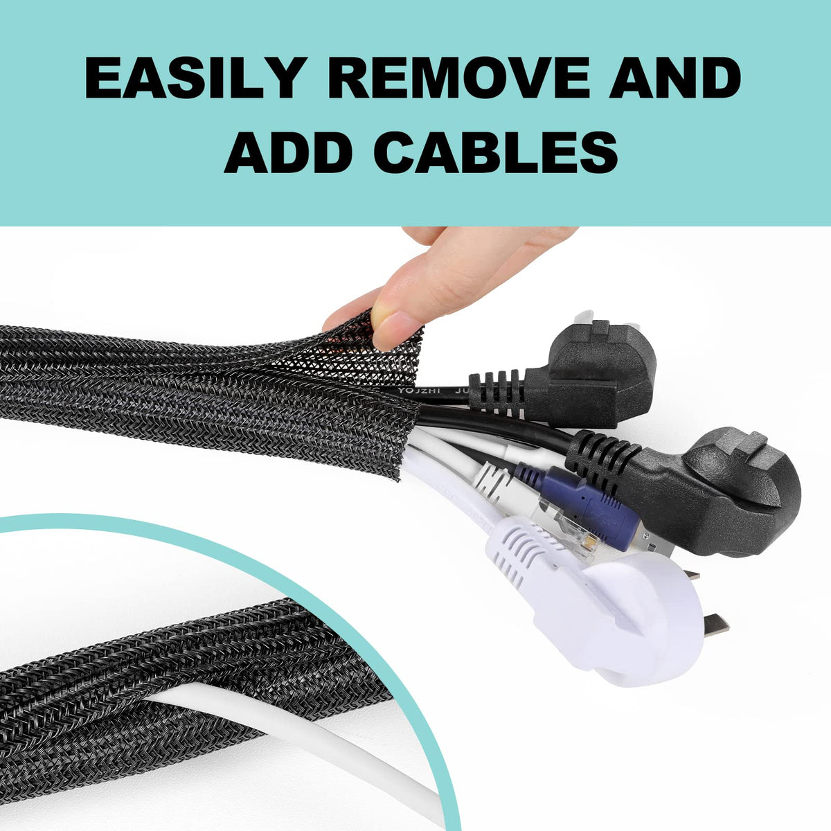 AGPTEK Cable Sleeve pet-safe material deters chewing.