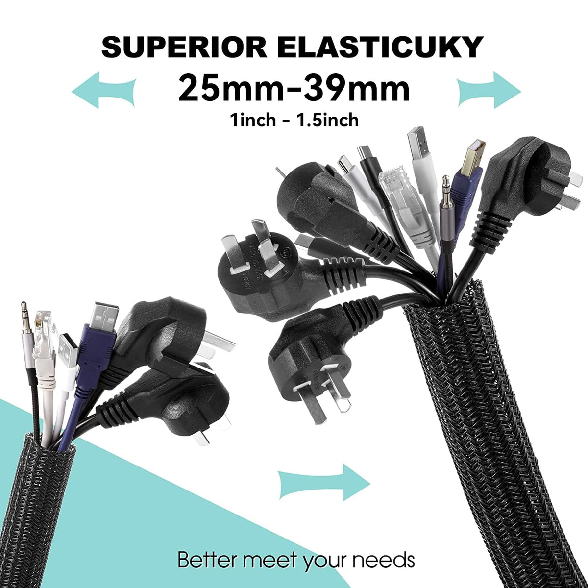 AGPTEK self-closing design cable sleeve demonstrates easy bundling for clean setups.