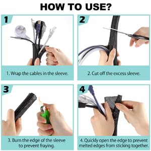 AGPTEK cable sleeve ideal for cars, desks, and electronics setups.