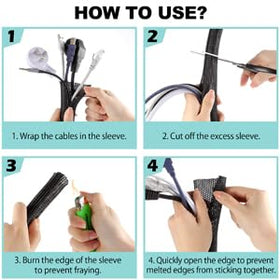 AGPTEK cable sleeve ideal for cars, desks, and electronics setups.