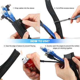 AGPTEK car and office cable sleeve protecting multiple cables in motion.