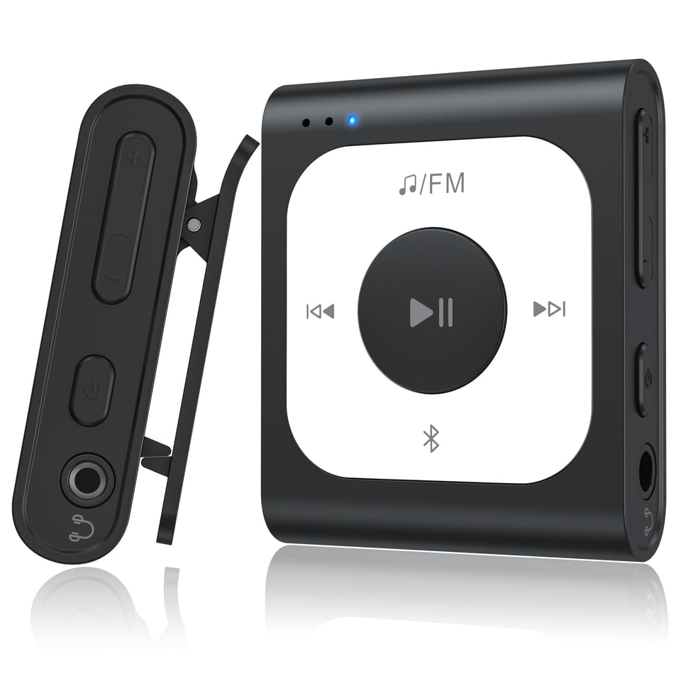 AGPTEK front view showing clip player and clear controls for easy use
