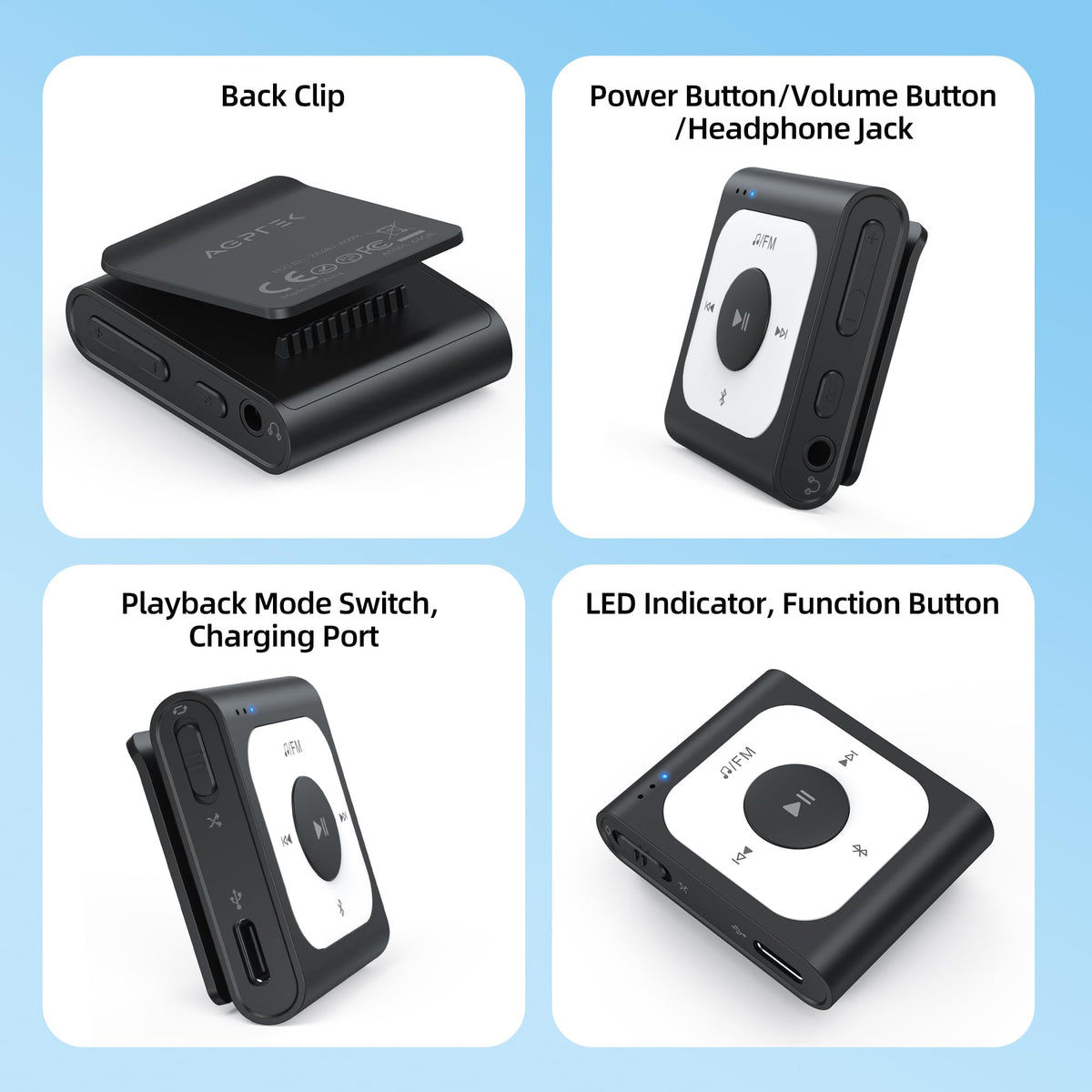 AGPTEK packaging and accessories showing included items and storage