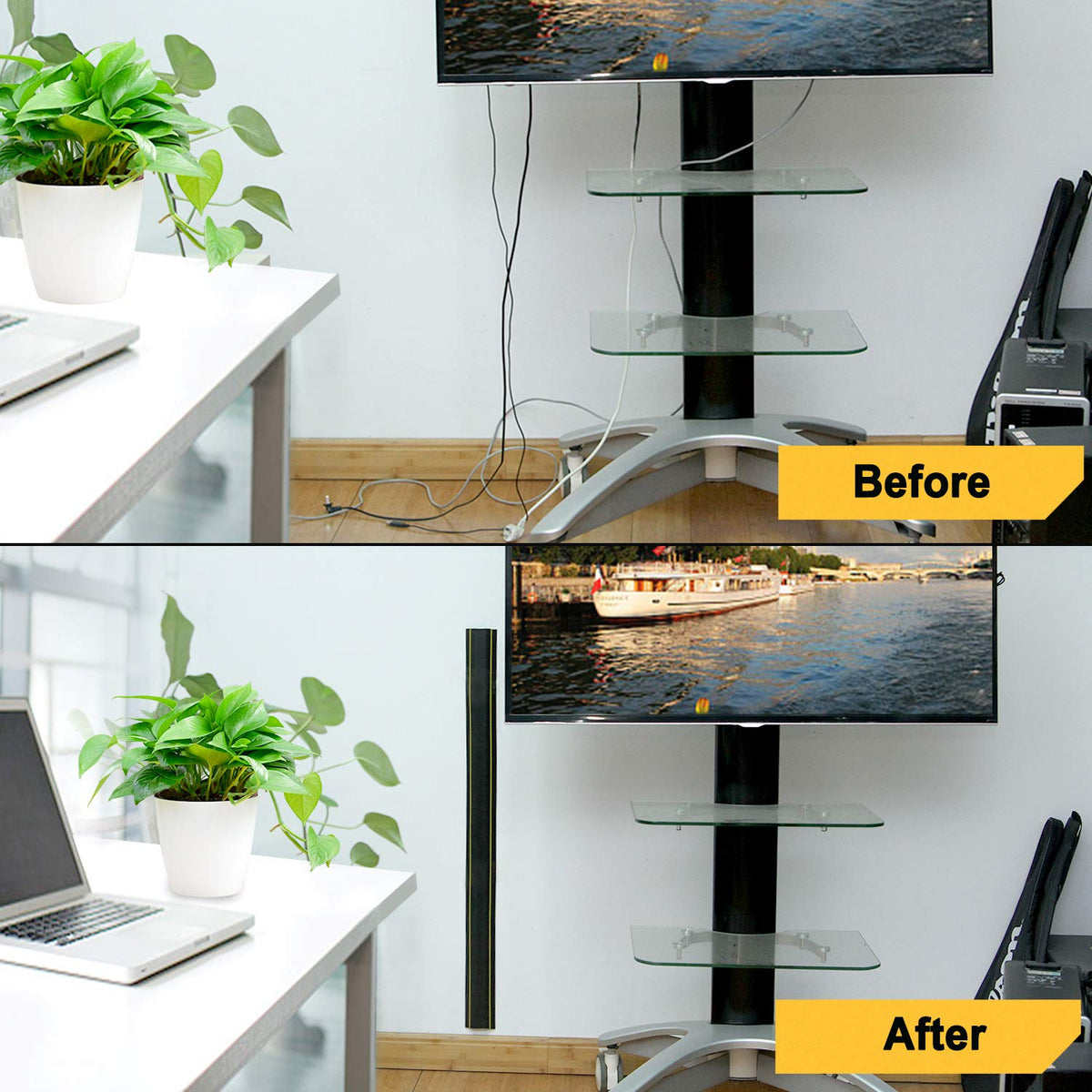 AGPTEK conceals wires along an office setup with the floor cover