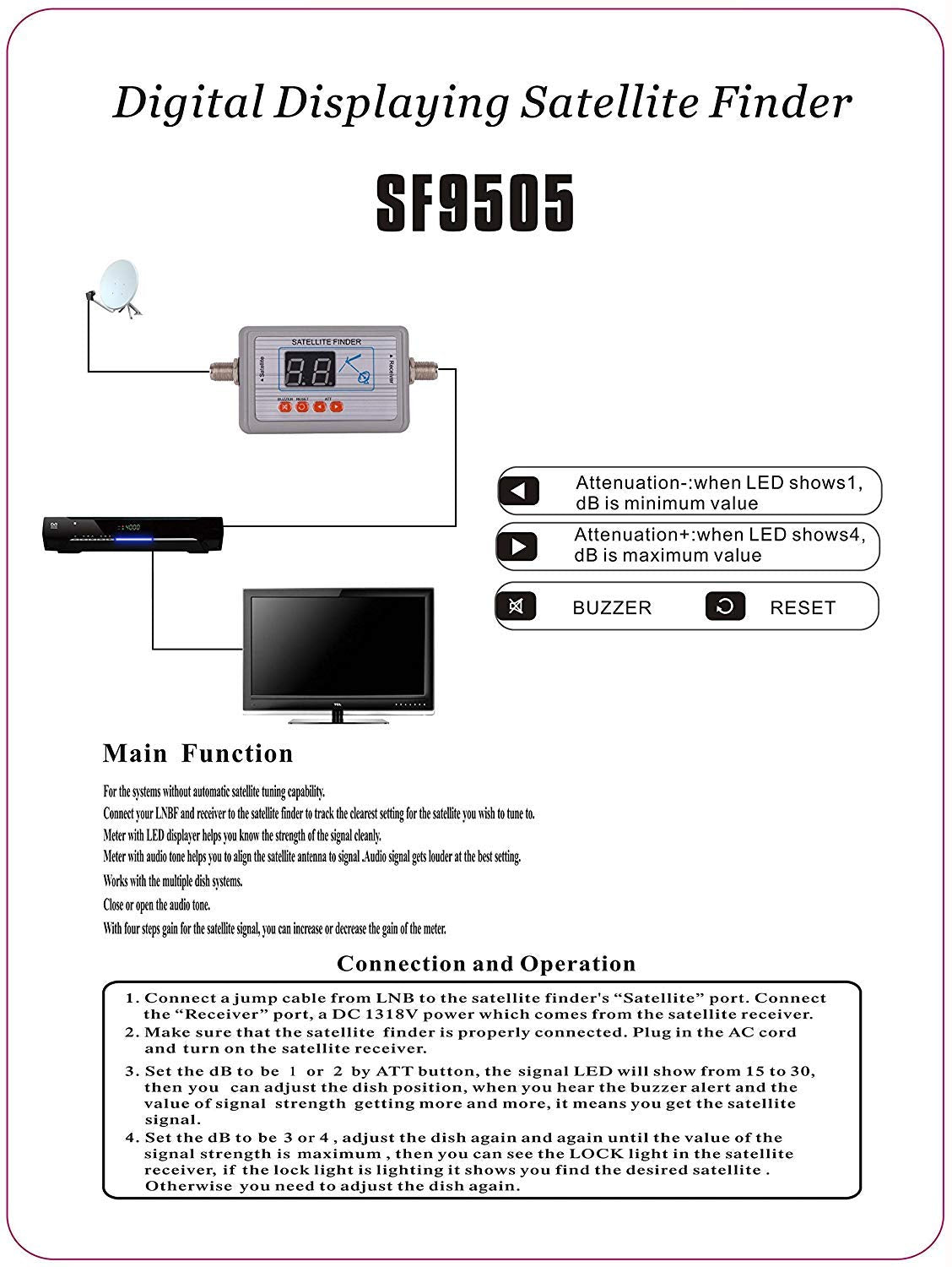 AGPTEK digital satellite meter connects to LNB for accurate tracking