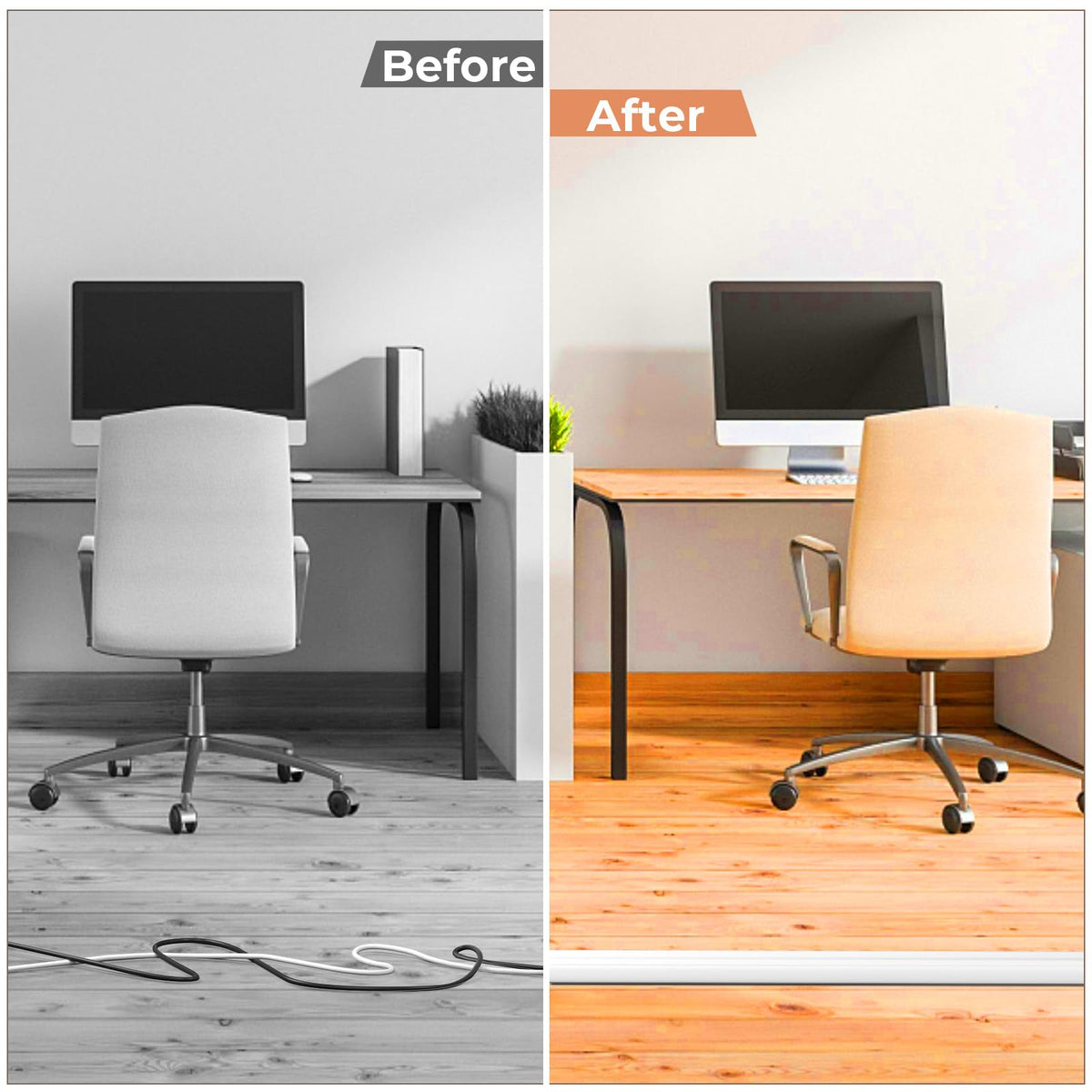AGPTEK floor cable cover, concealing cables under desk reduces clutter