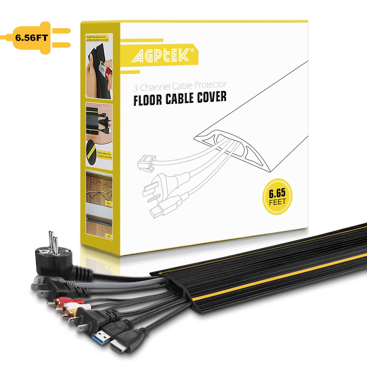 AGPTEK floor cord protector with three channels for multiple cables