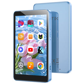 AGPTEK front view in blue showing screen and easy controls for portable listening