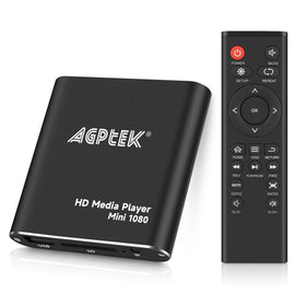 AGPTEK front view showing ports and compact form factor with easy setup benefit