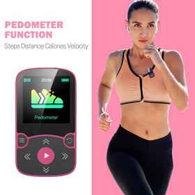 AGPTEK in use during running demonstrates secure clip and pedometer benefit