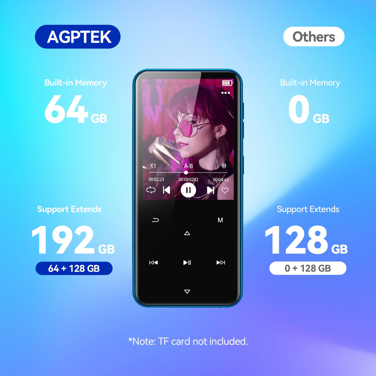 AGPTEK M3 paired to wireless headphones demonstrating Bluetooth 5.3