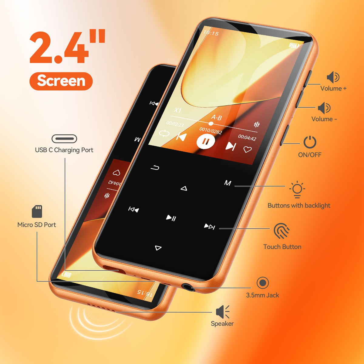 AGPTEK M3 built-in speaker front detail for hands-free listening