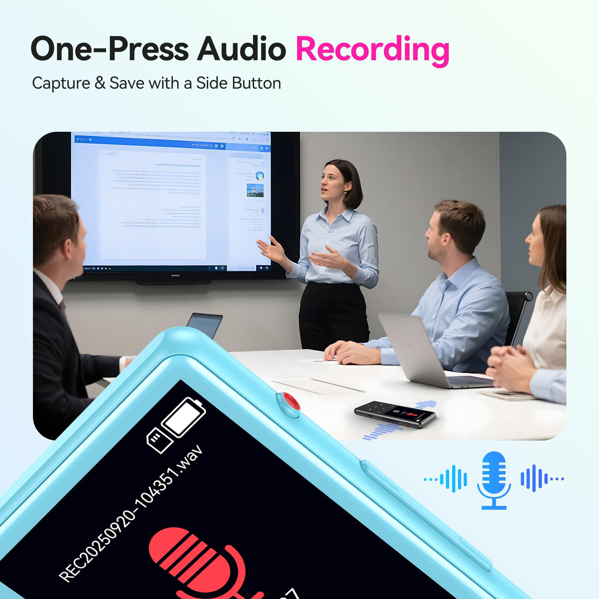AGPTEK M6 one-touch recording button emphasized for instant capture of ideas