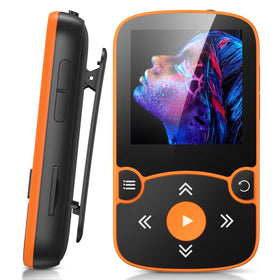 AGPTEK orange front view showing compact player and bright color, easy identification