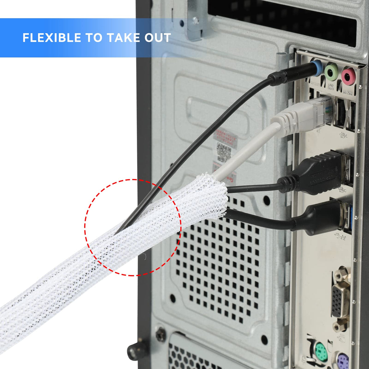 AGPTEK pet-proof sleeve guarding cords against curious animals.