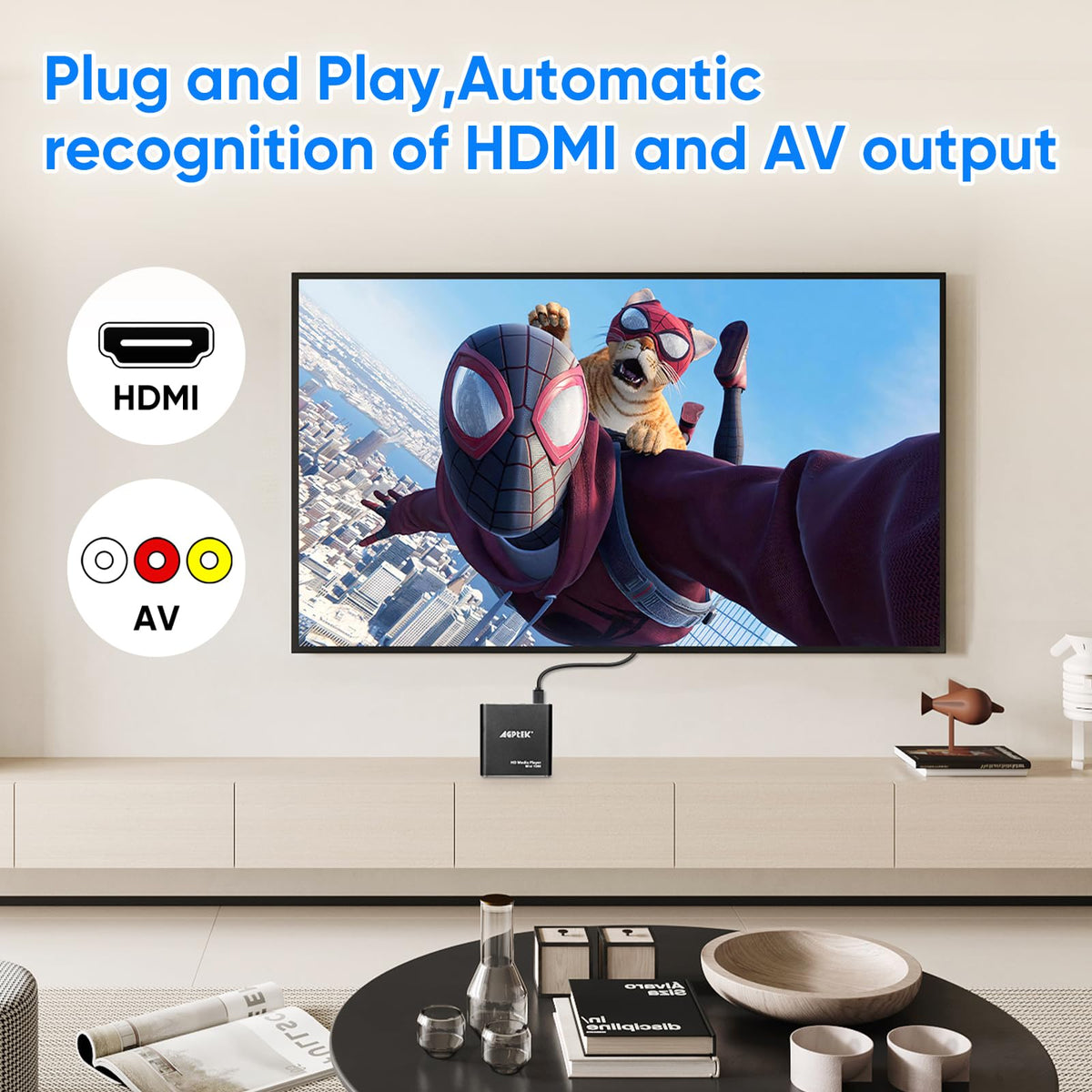 AGPTEK connected to HDTV playing MKV video demonstrating crisp 1080p output