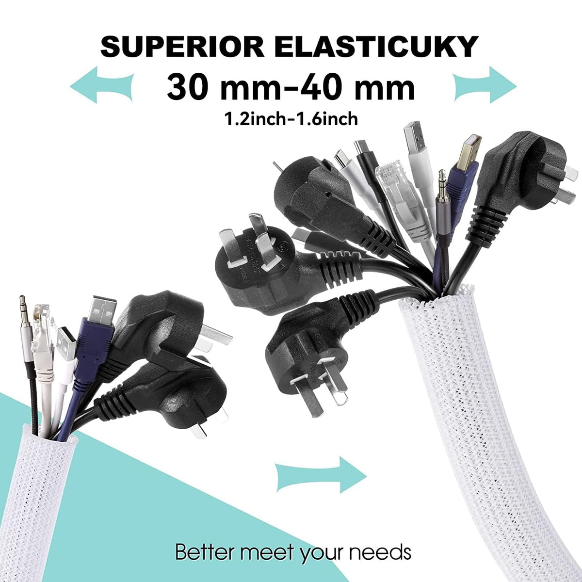 AGPTEK self closing cable sleeve 5ft keeps cords tidy and organized