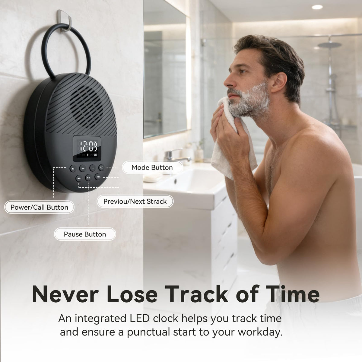 AGPTEK attached with suction cup to bathroom tile, secure mounting benefit