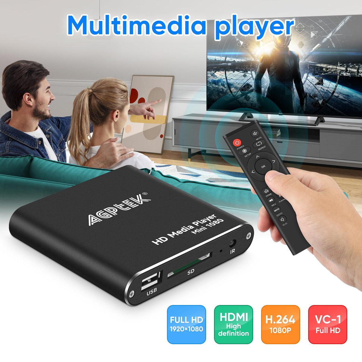 AGPTEK side ports including HDMI and AV for flexible TV and speaker connections