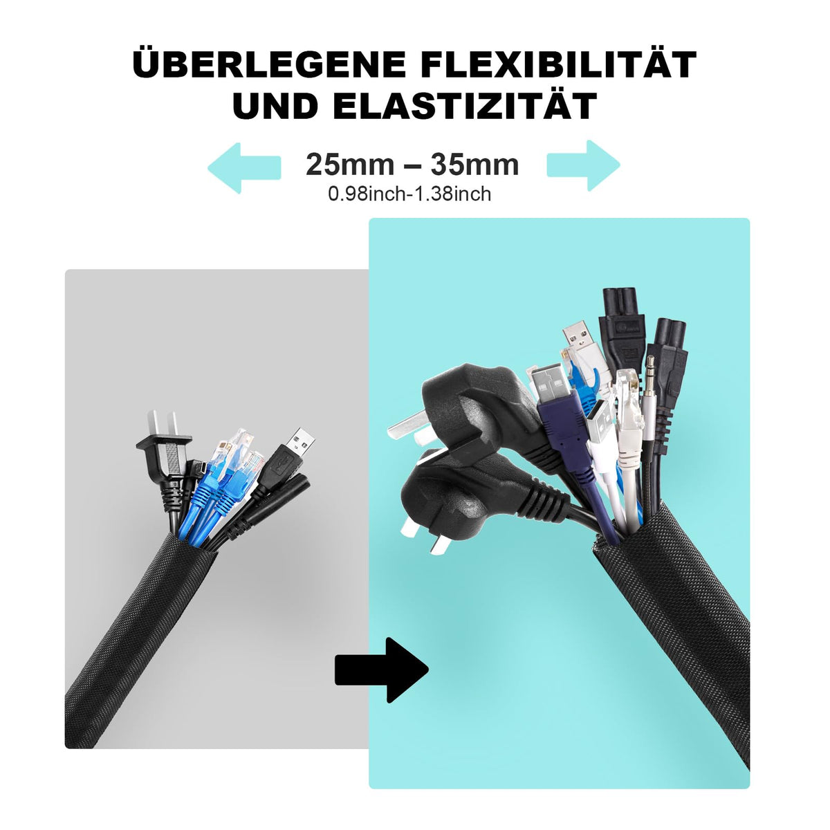 AGPTEK sleeve wrapped around desk cords for organized, pet-safe workspace