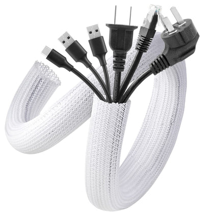 AGPTEK white cable sleeve front view for a tidy desk setup.