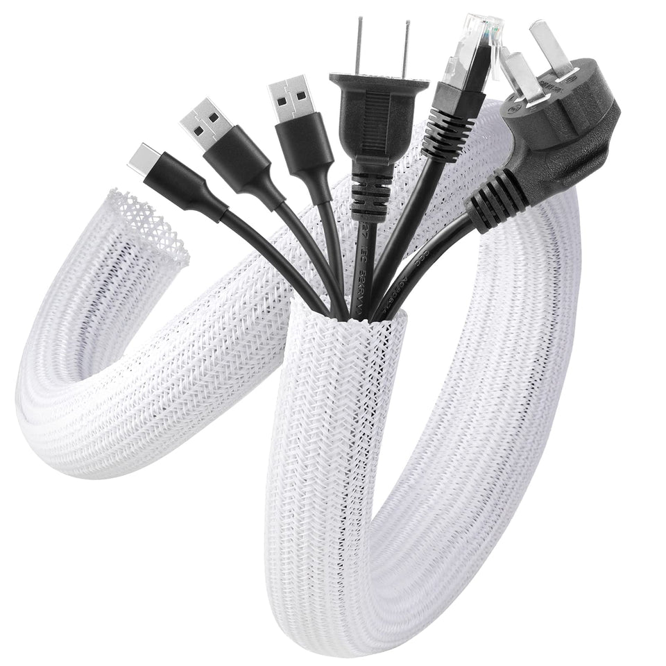 AGPTEK white cable sleeve front view for a tidy desk setup.