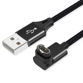 AGVEE 2-pack 6.6ft right-angle charger on desk enables lay-flat charging for Garmin watches.