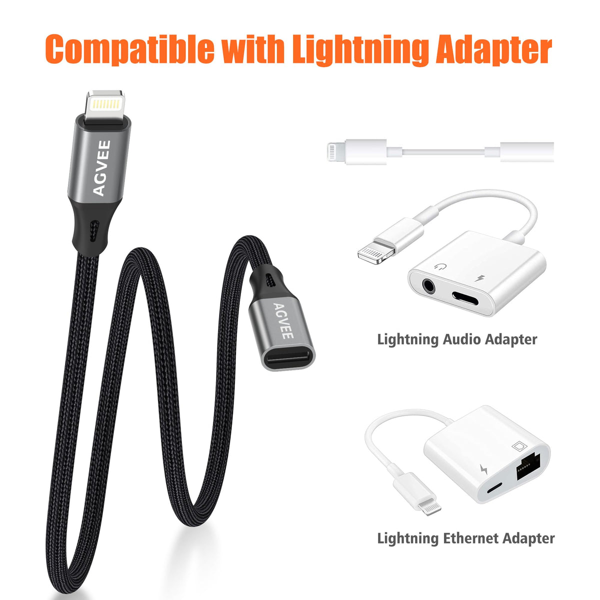 AGVEE female port with lightning adapter attached for audio and data