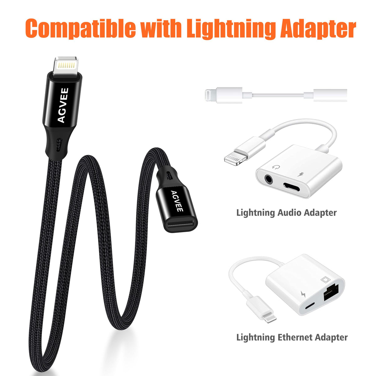 AGVEE extender connected to Lightning-to-3.5mm adapter for audio compatibility