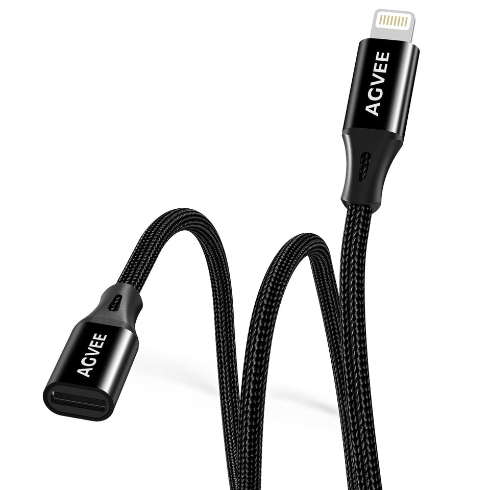 AGVEE front packaging showing two 1ft lightning extenders and product benefits
