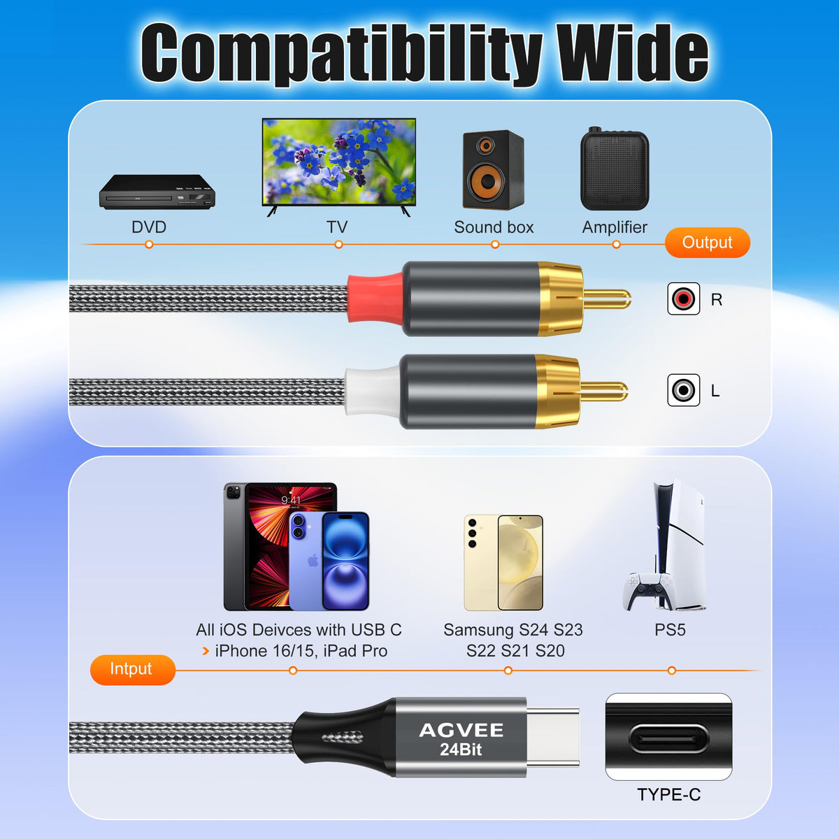AGVEE cable next to hand for length scale and easy setup benefit