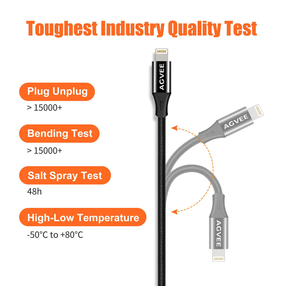 AGVEE cable beside ruler showing 3.3ft length for reach and flexibility