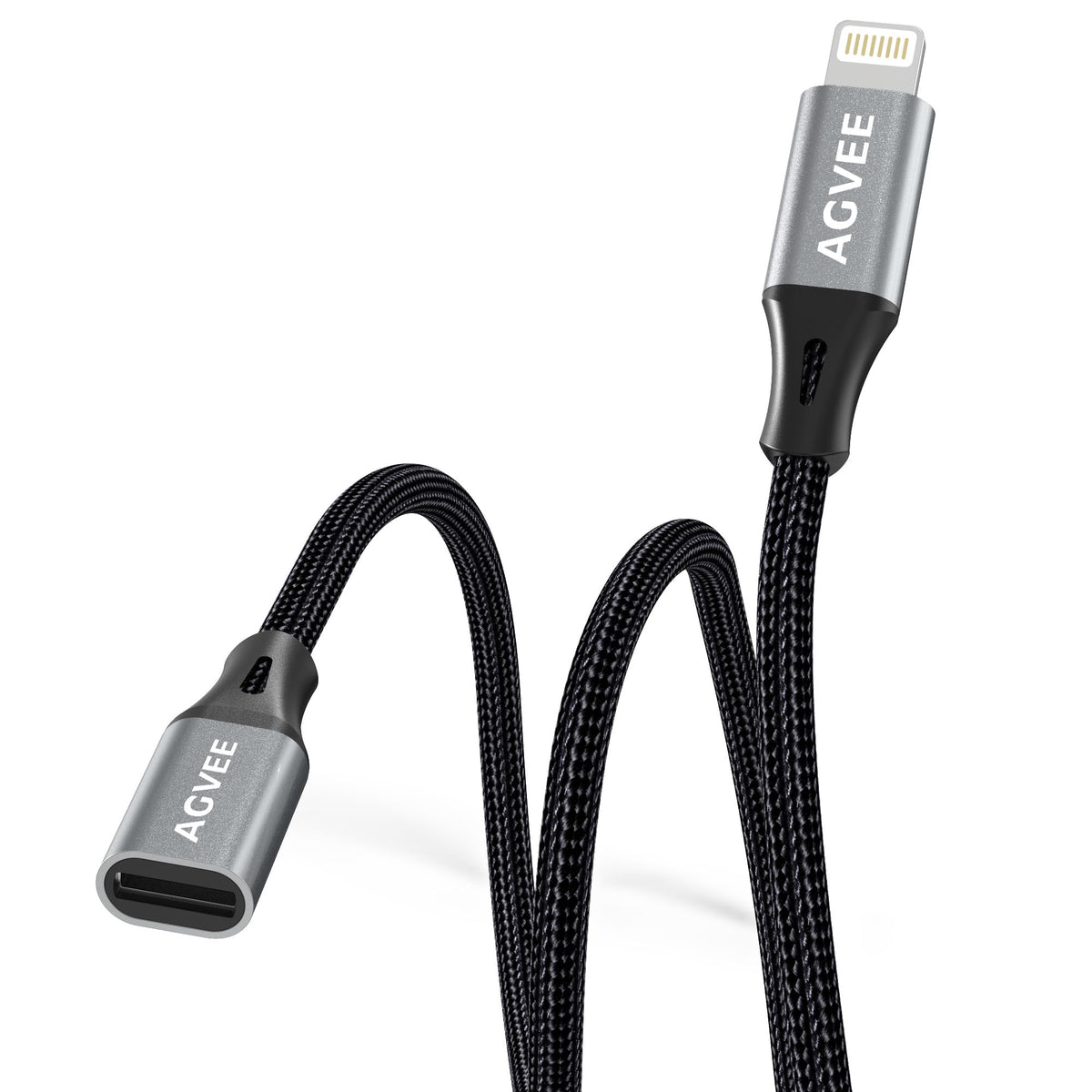 AGVEE lightning extension cable 4-inch braided for durable charging and syncing.