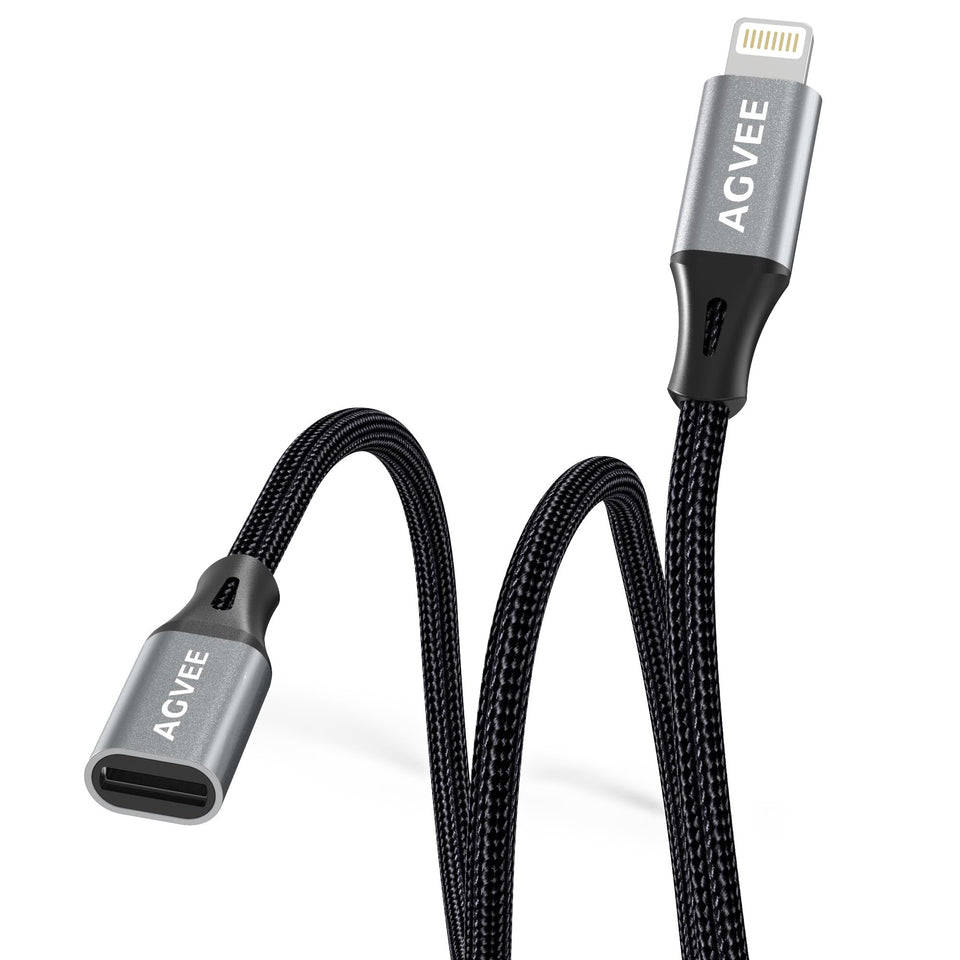 AGVEE lightning extension cable 4-inch braided for durable charging and syncing.