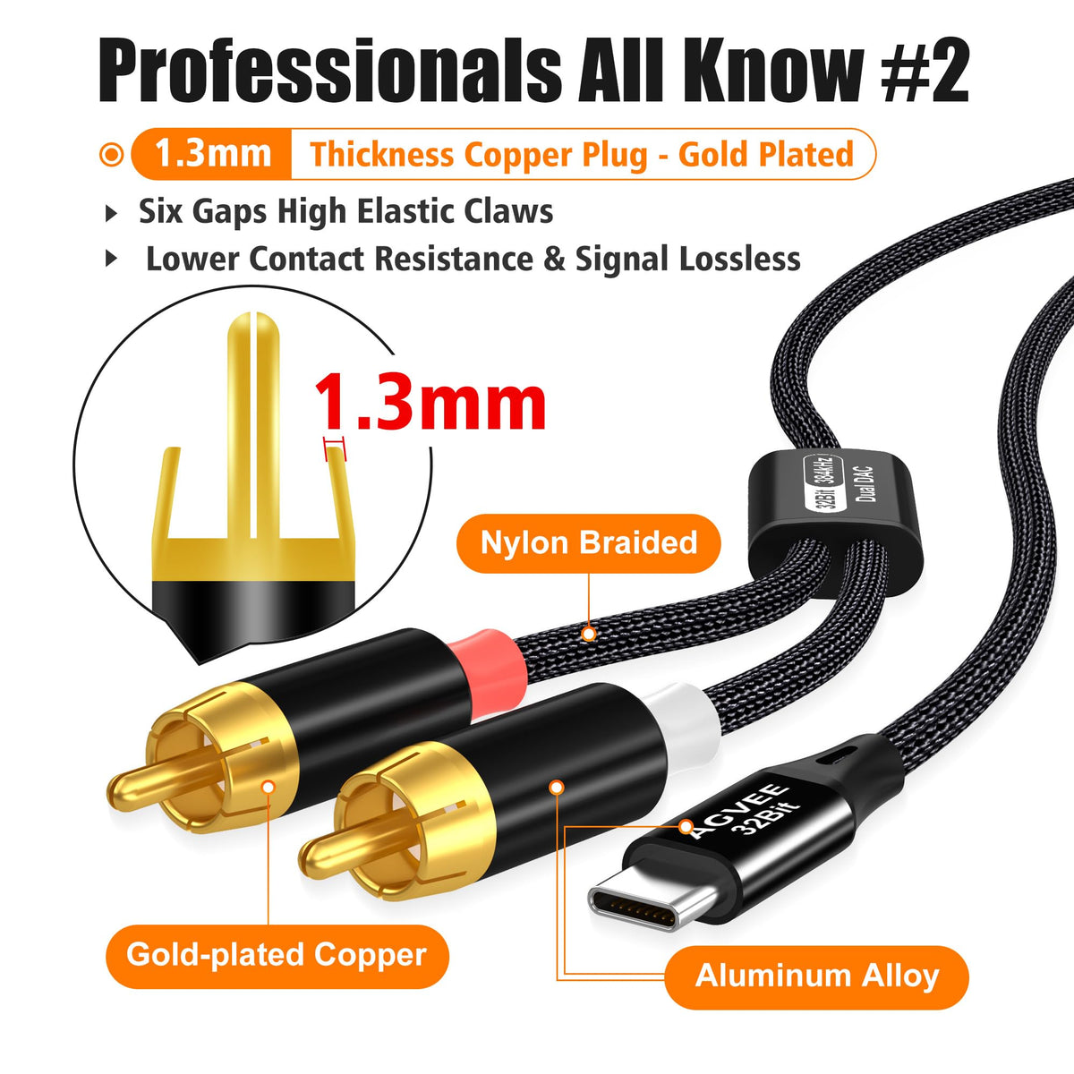 AGVEE nylon-braided cable for durable, tangle-free setup.