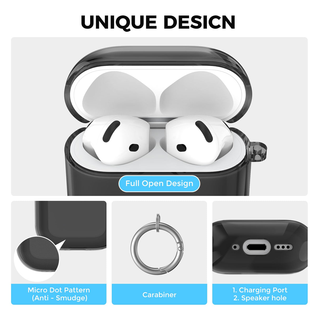 AHASTYLE AirPods 4 case with precise charging access for USB-C and wireless charging