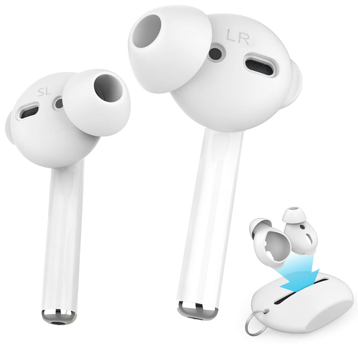 AHASTYLE AirPods silicone ear tips close-up showing premium white material and fit