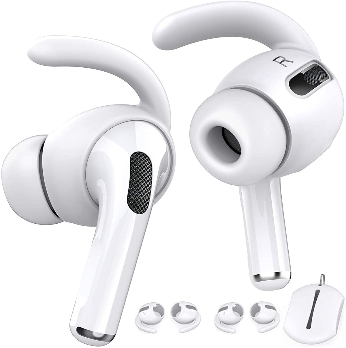 AHASTYLE AirPods Pro ear hooks close-up showing soft silicone fit.