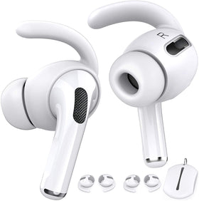 AHASTYLE AirPods Pro ear hooks close-up showing soft silicone fit.