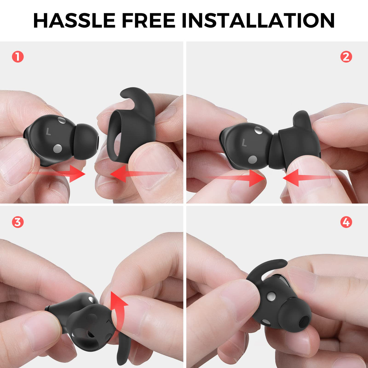 AHASTYLE silicone pouch shown with ear hooks for storage
