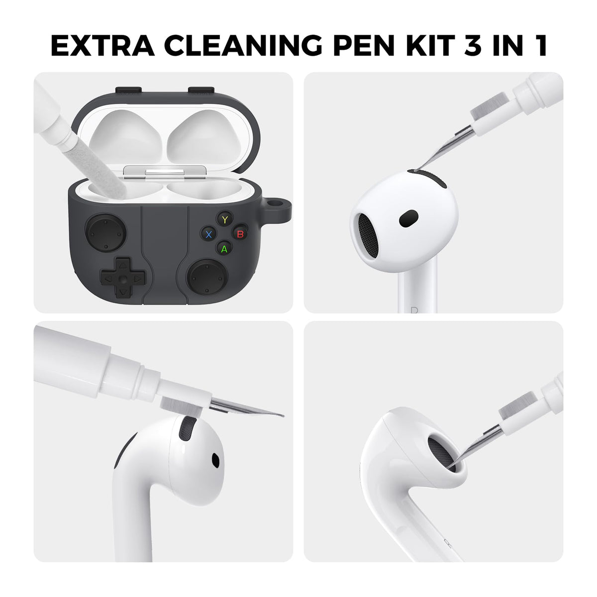 AHASTYLE cleaning kit tools laid out to remove dust and clean earbuds effectively