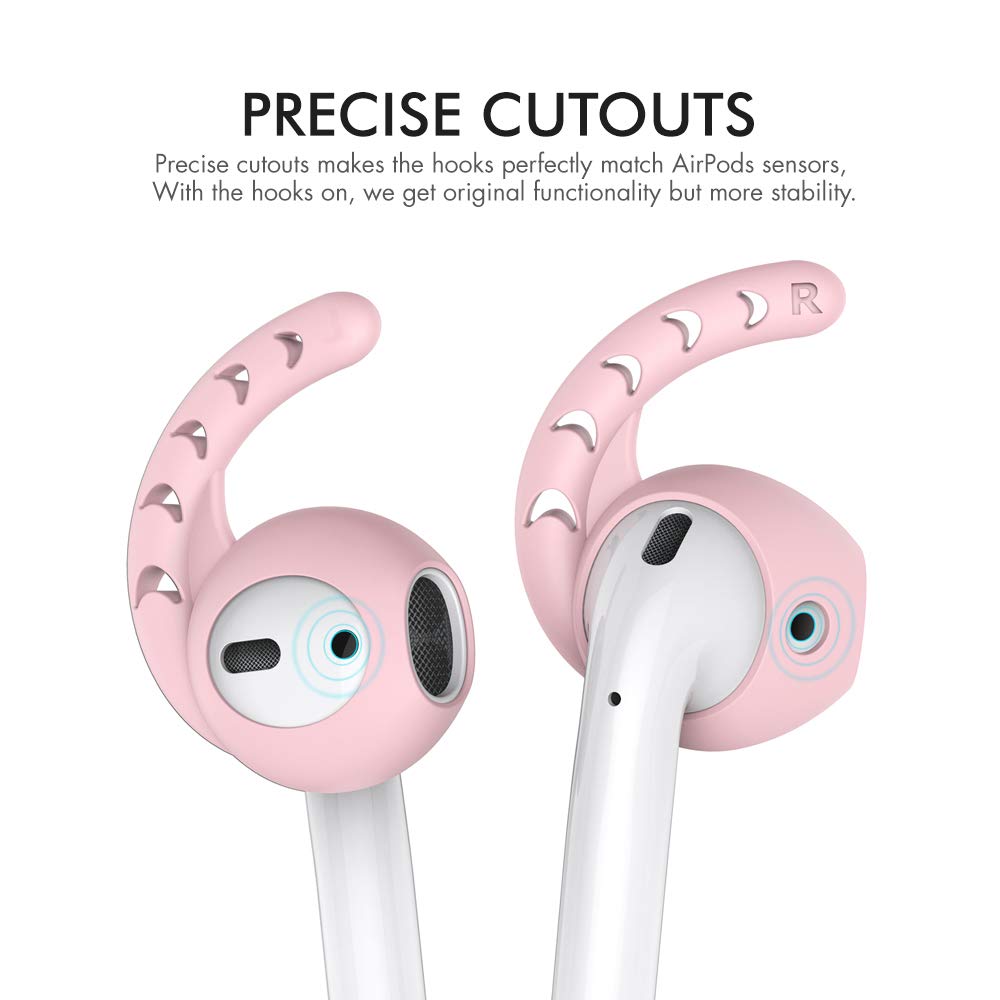 AHASTYLE ear hook installed on AirPod showing stable fit and reduced slippage benefit