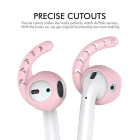 AHASTYLE ear hook installed on AirPod showing stable fit and reduced slippage benefit